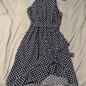 Chic Asymmetrical Navy Polka Dot Dress